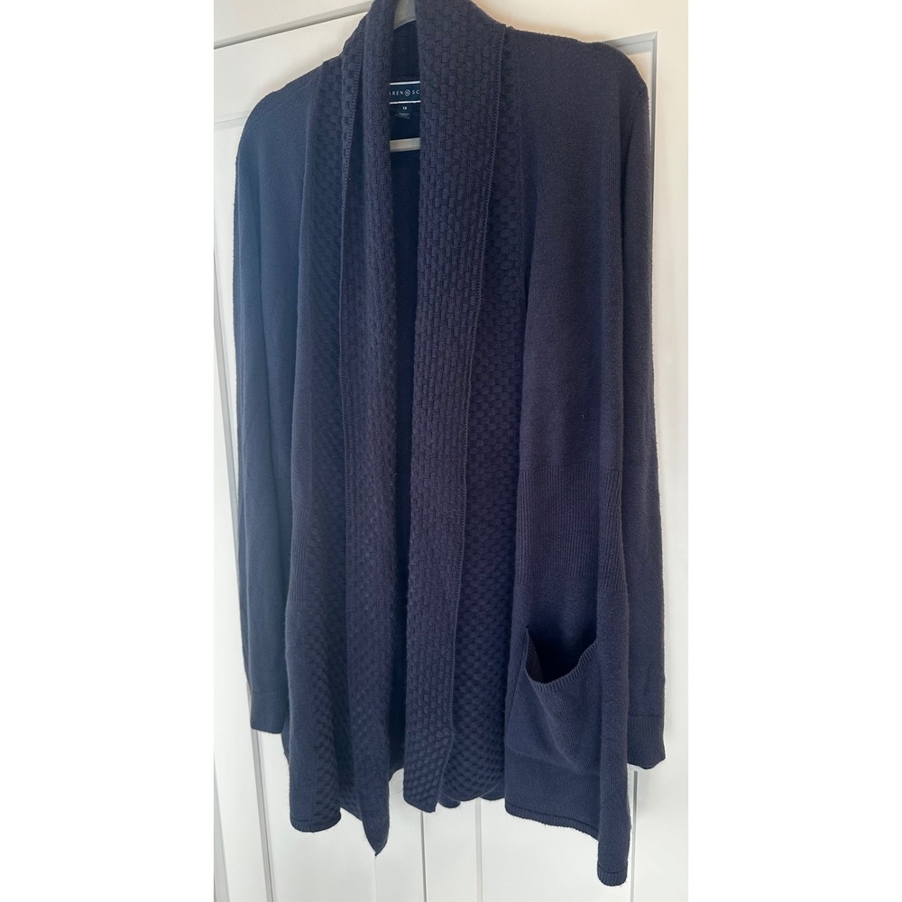 Karen Scott Womens Navy Blue Open Front Shawl Collar Cardigan Sweater 1X